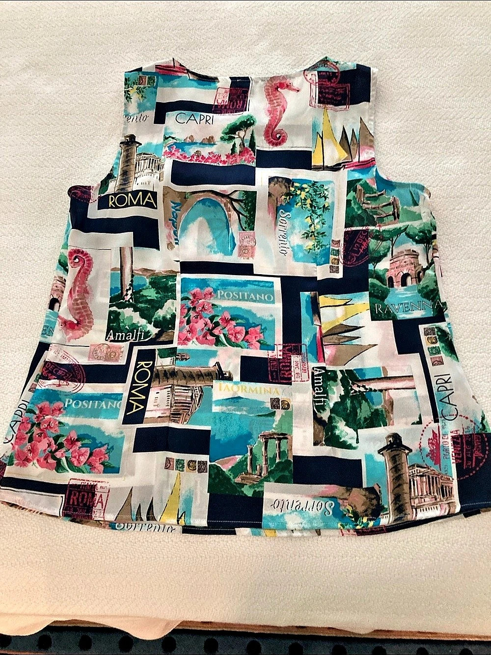 Talbots Petite Sleeveless Blouse with Iconic Italian Postcard Images